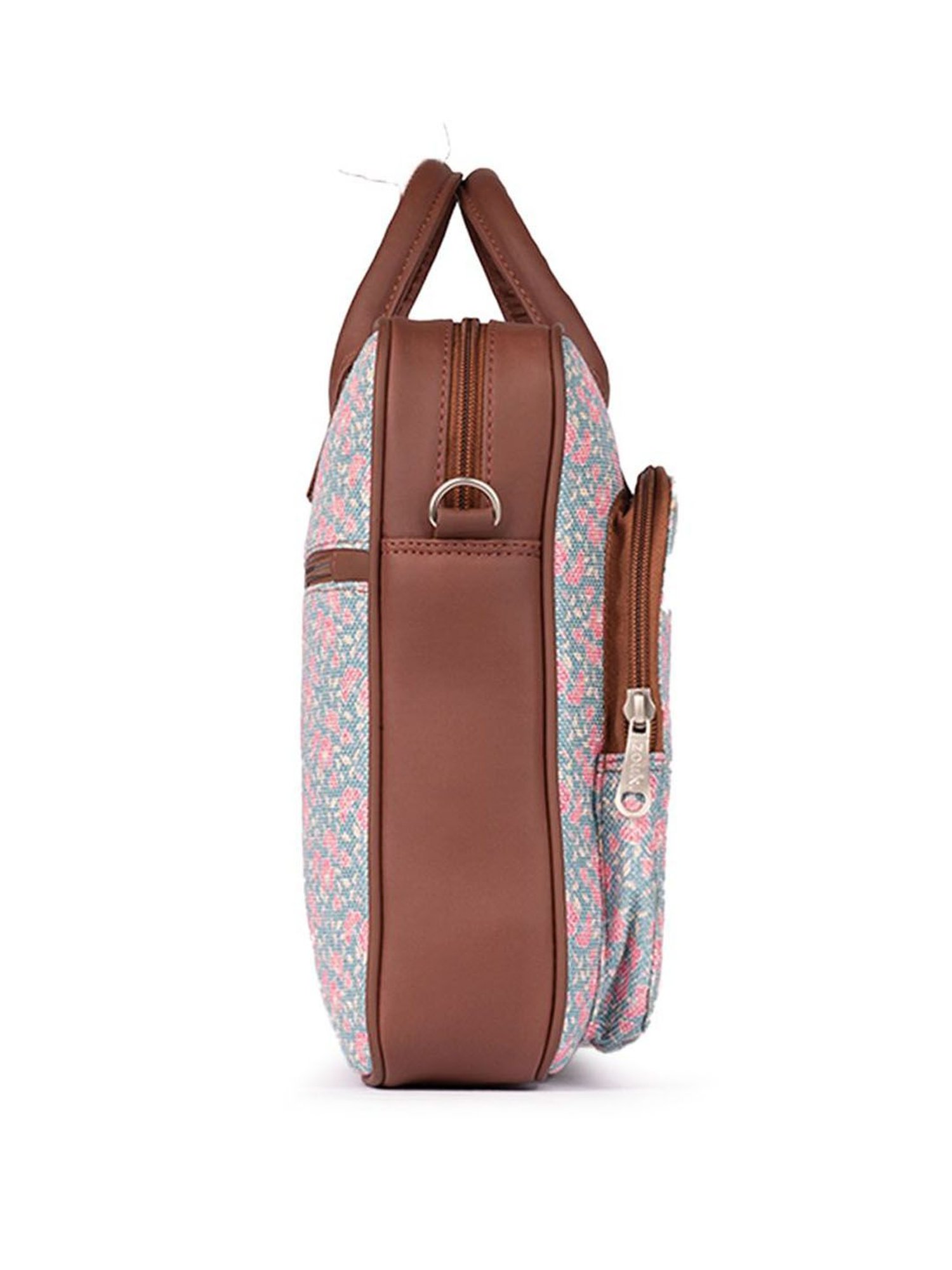 Zouk Chettinad Floral Blue & Pink Jute Large Laptop Messenger Bag