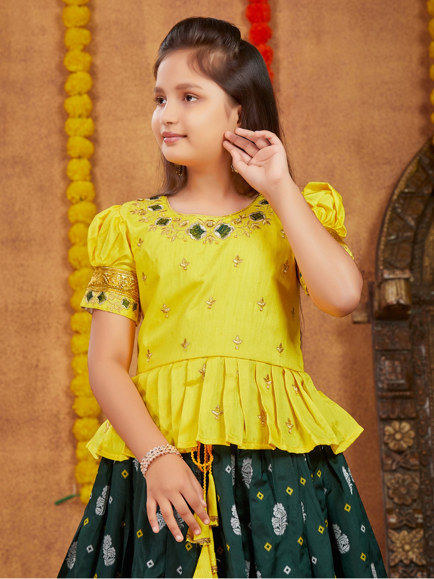 A Little Fable Kids Red & Beige Embellished Lehenga Choli