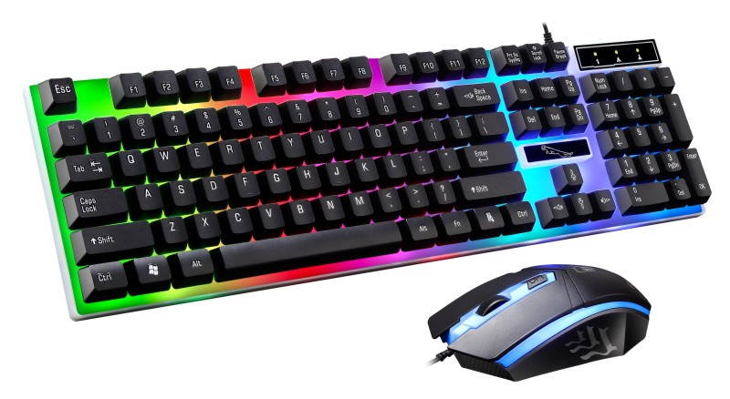 PandaTek New Mechanical Feeling Multicolor Backlit Wired Gaming Keyboard And 1600 DPI Mouse Combo - White