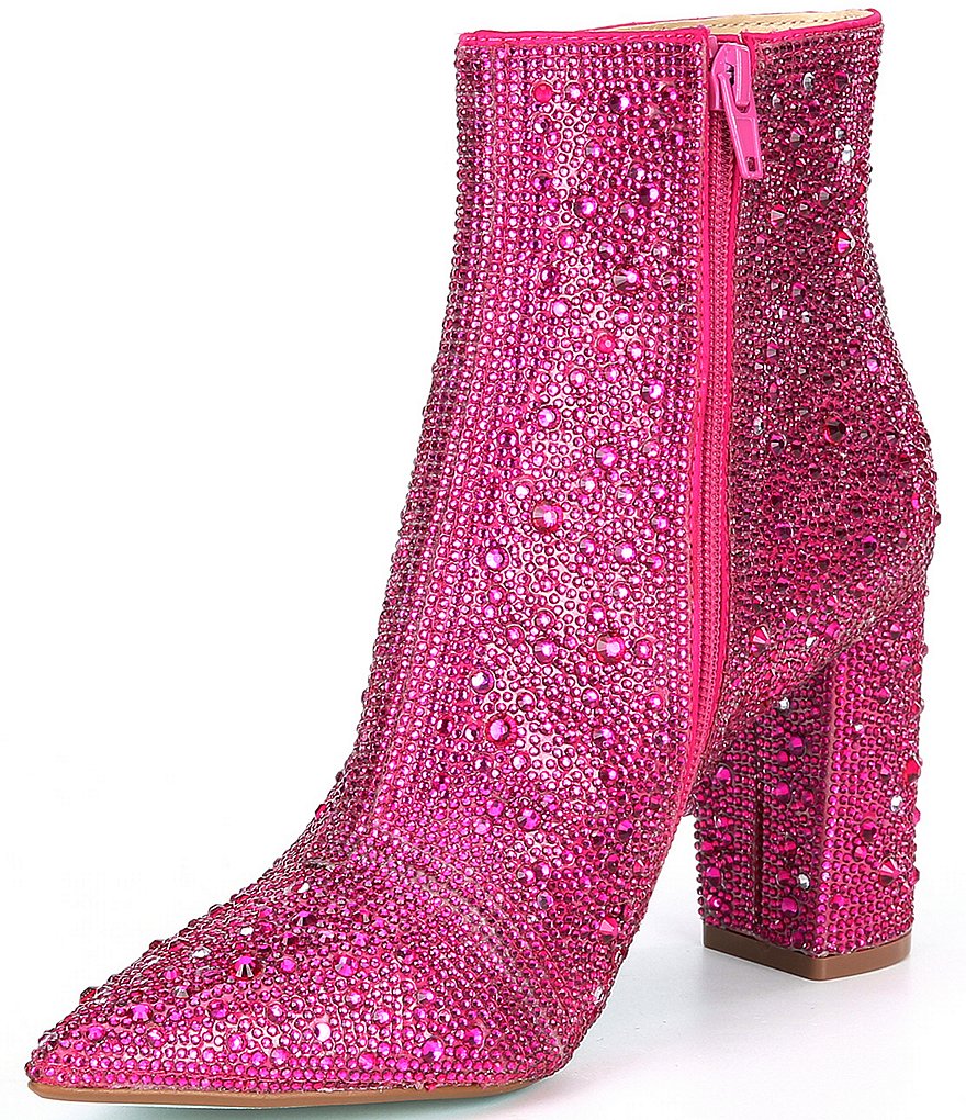 Blue by Betsey Johnson Cady Rhinestone Embellished Block Heel Booties