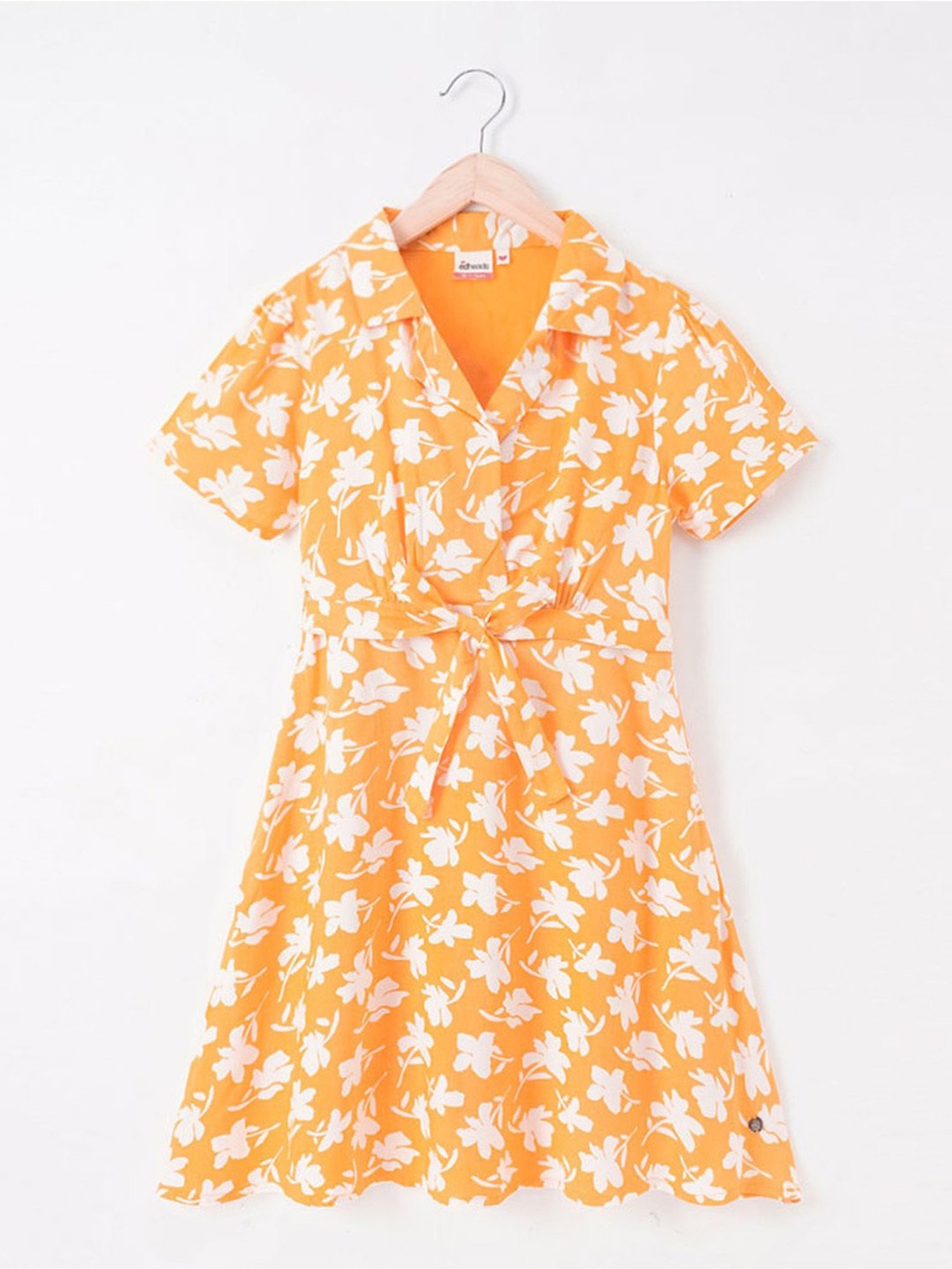 Edheads Kids Orange & White Cotton Floral Print Dress