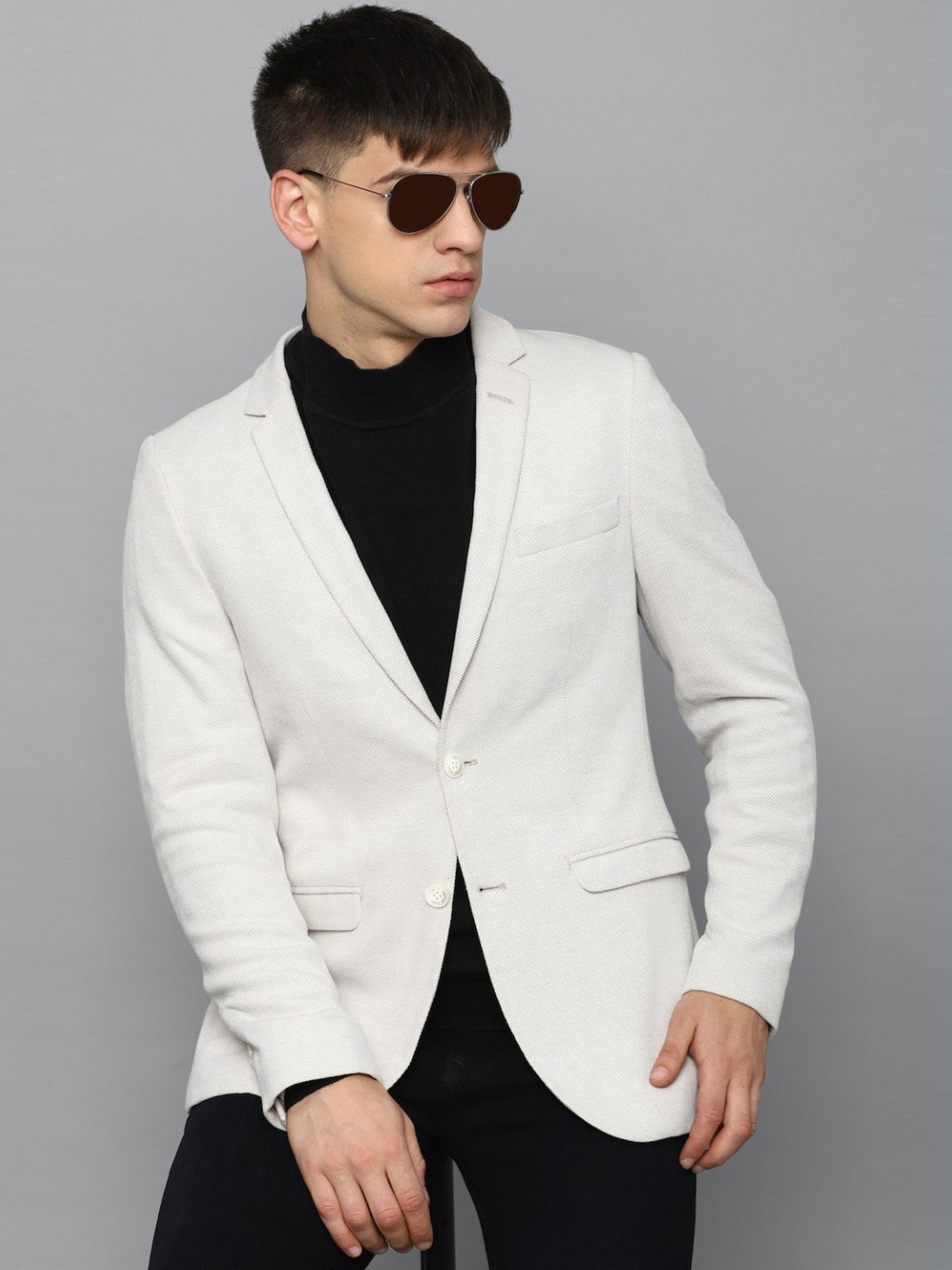 Louis Philippe Sport Beige Cotton Slim Fit Texture Blazer