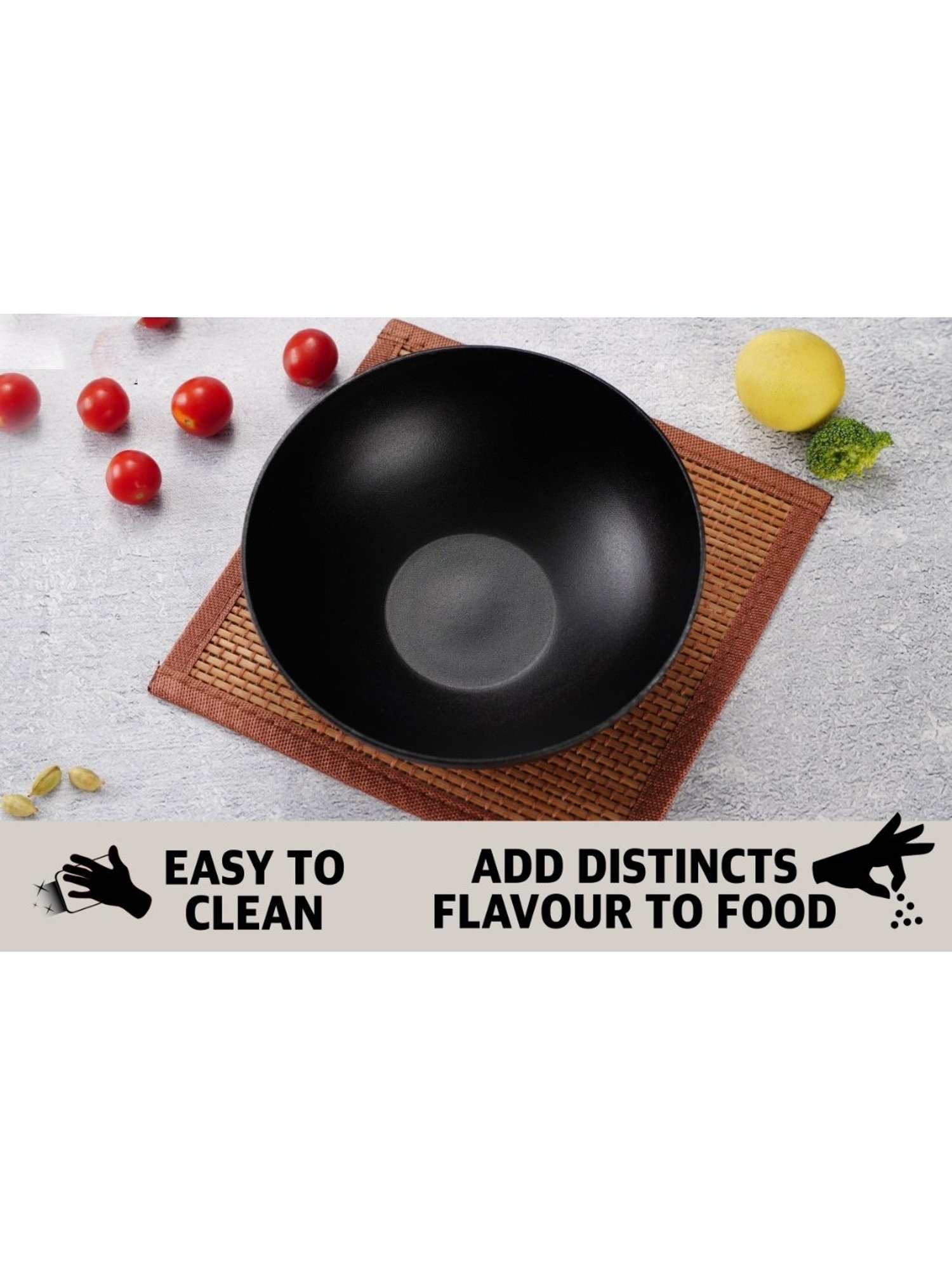 Sumeet Pre Seasoned Carbon Steel (Iron) Deep Tasra for Frying|17.3cm-950ml, Gas & Induction-Friendly