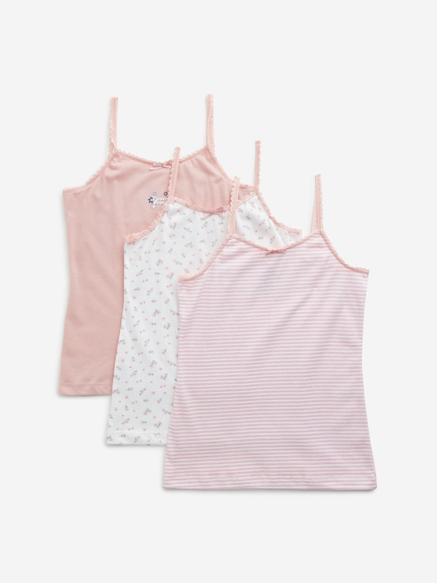Y&F Kids by Westside Pink Printed Cotton Camisoles - Pack of 3