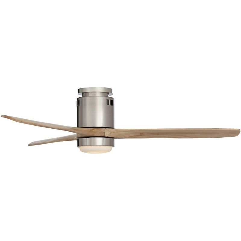 52" Casa Vieja Modern Hugger Ceiling Fan with Light LED Remote Brushed Nickel Natural Solid Wood Carved Blades for Living Room