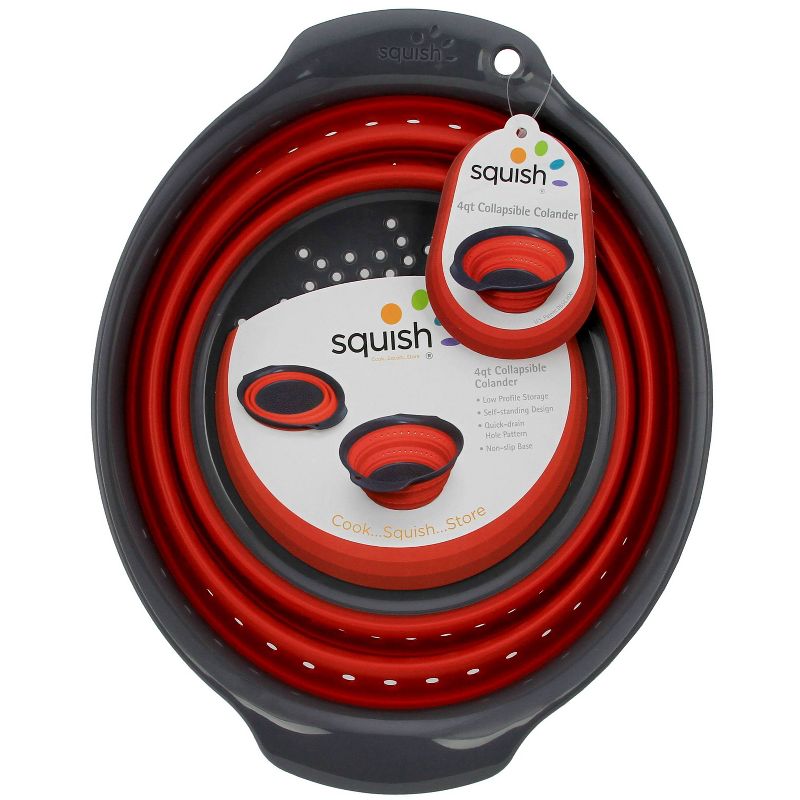 Squish 4qt Collapsible Colander Red/Gray