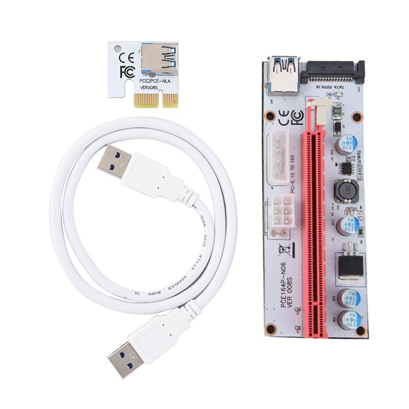 ITHOO 6pcs/Lot 4 Solid Capacitors VER PCI Express PCI-e 1X to 16X Mining Riser Card Cable,USB 3.0 Bitcoin Miner Machine X16 to PCI e Mining ETH GPU Riser Adapter Power by SATA,Molex 4pin , 6pin