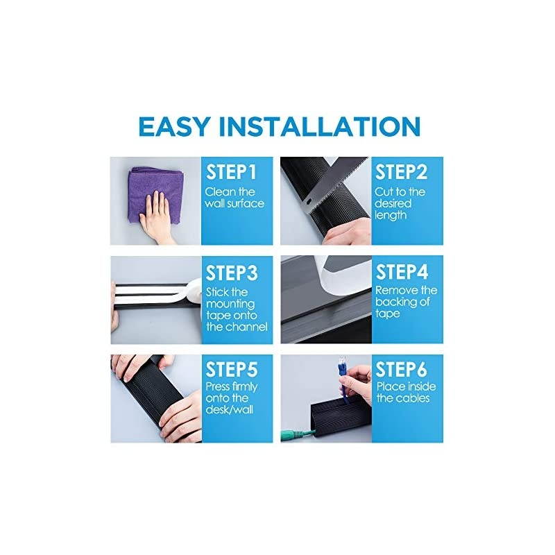 94 J Channel Cable Raceway Desk Cord Organizer Computer Cable Management Under Desk with 196 Mounting Tape 6 Count Desk Cable Tray for Office Home 6X 157 Each Medium Black