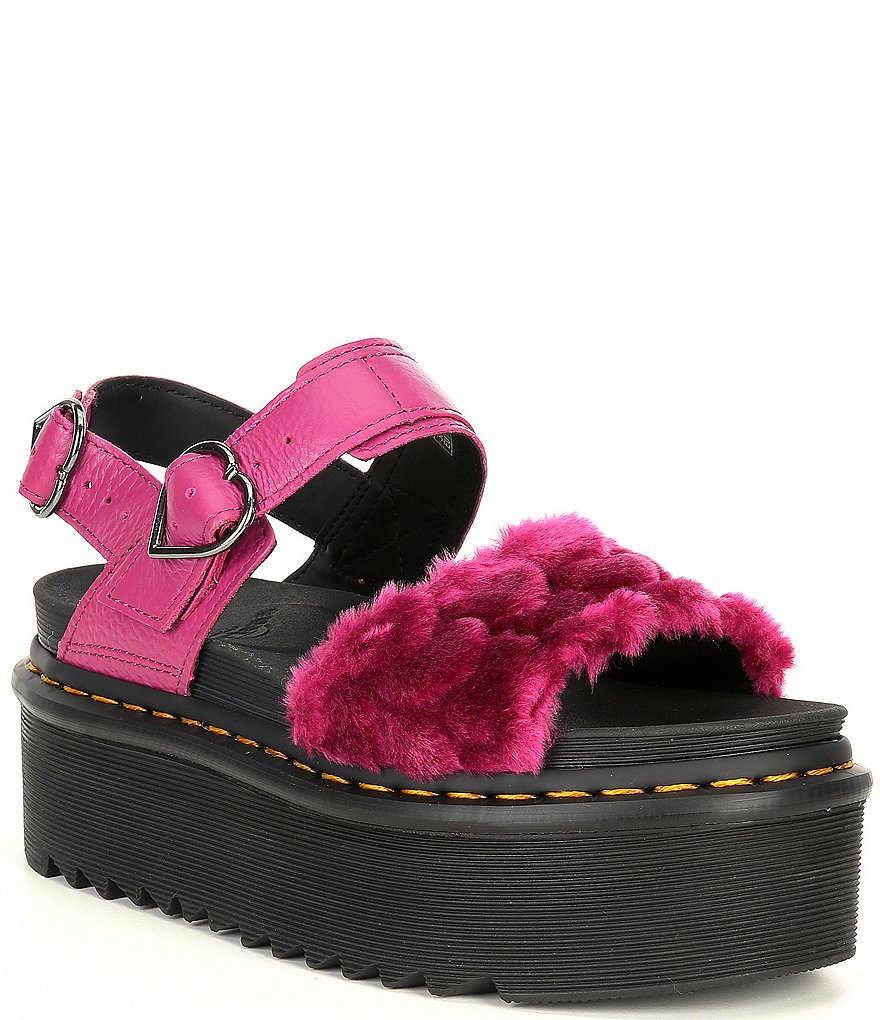 Dr. Martens Women's Voss Quad Fluffy Faux Fur Platform Sandals