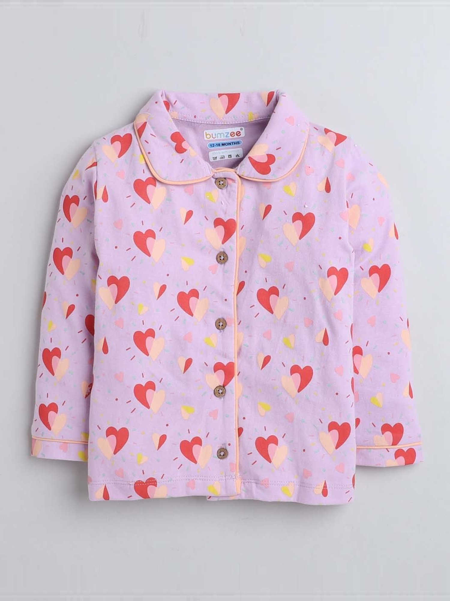 Bumzee Girls Lavender & Pink Cotton Printed Full Sleeves Shirt Set