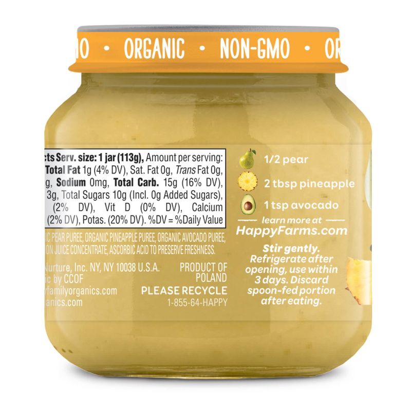 HappyBaby Clearly Crafted Pears Pineapples & Avocados Baby Food Jar - 4oz