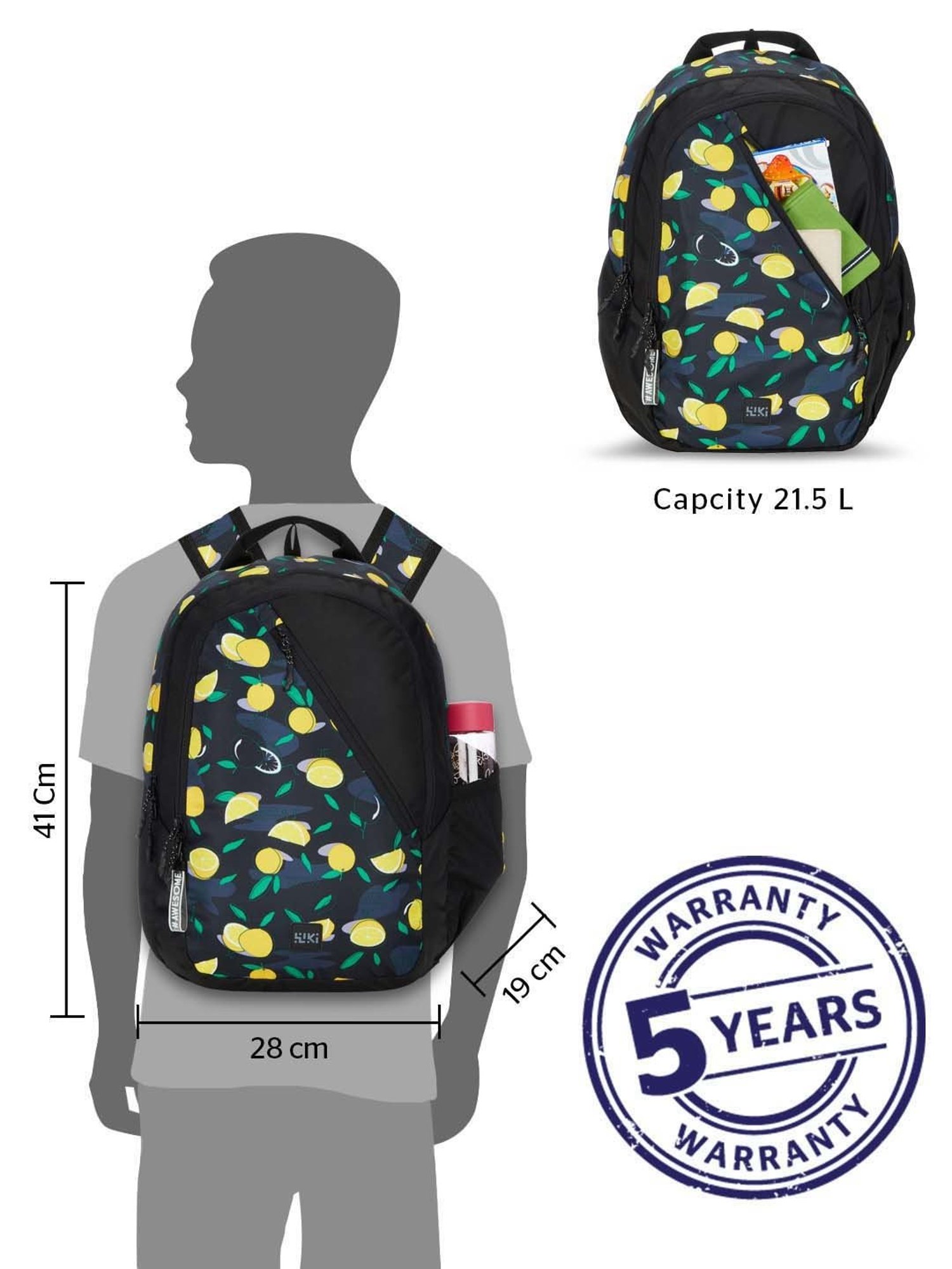 Wiki 21.5 Ltrs Black Medium Backpack