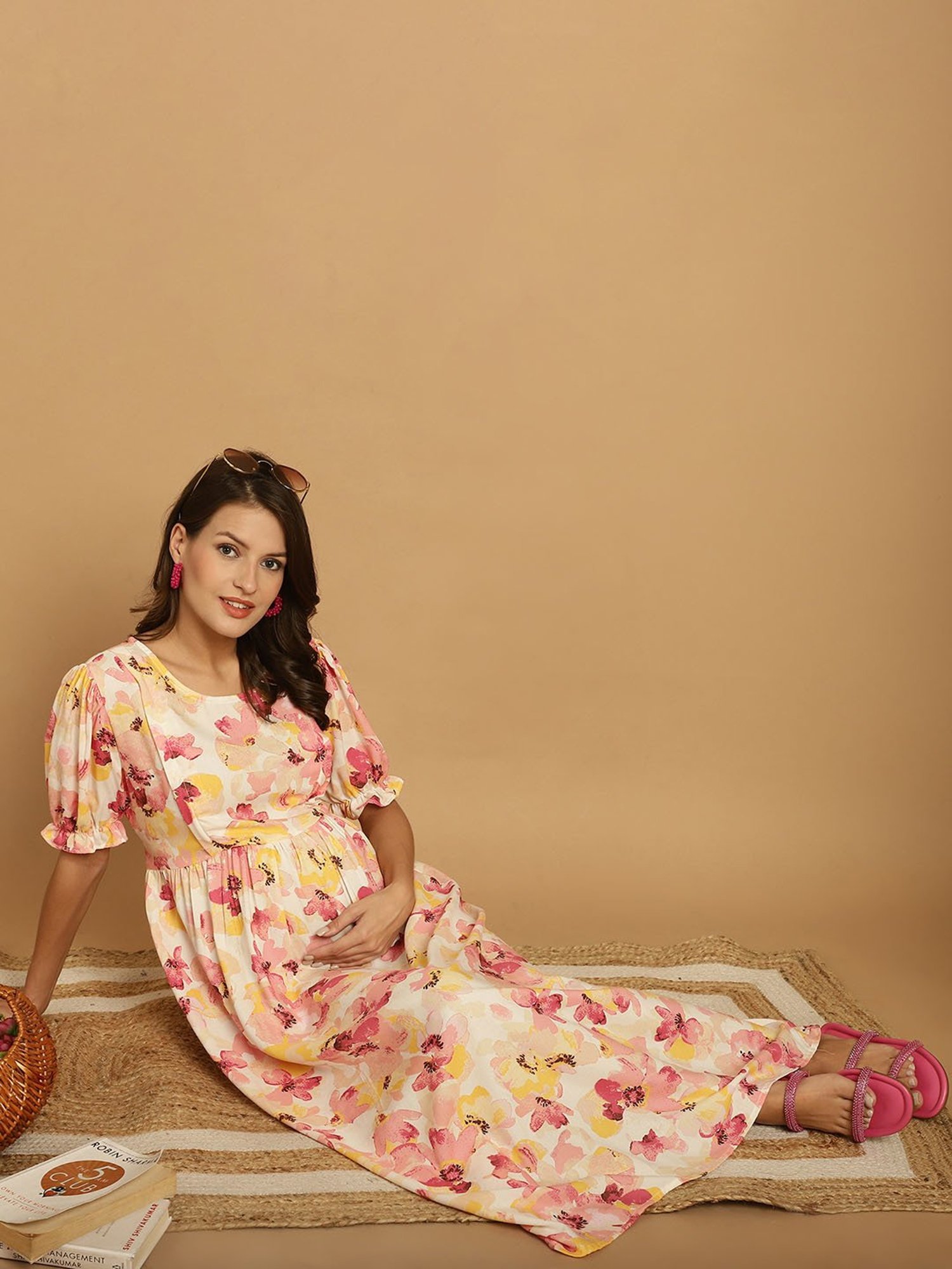 Secret Wish Beige Printed Maternity Night Dress