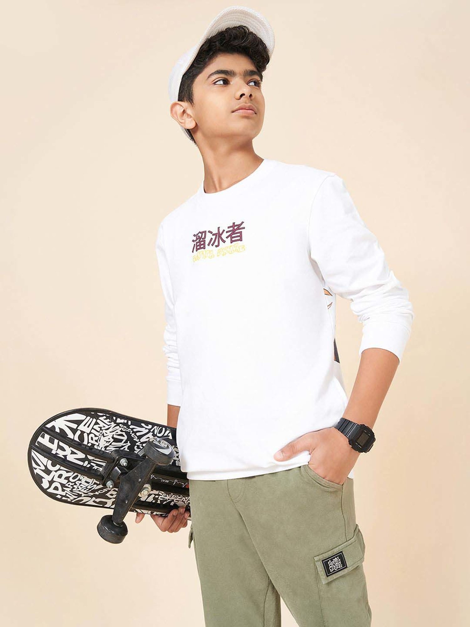 Coolsters by Pantaloons Boys Bright White Cotton Printed Full Sleeves Sweatshirts & Hoodies