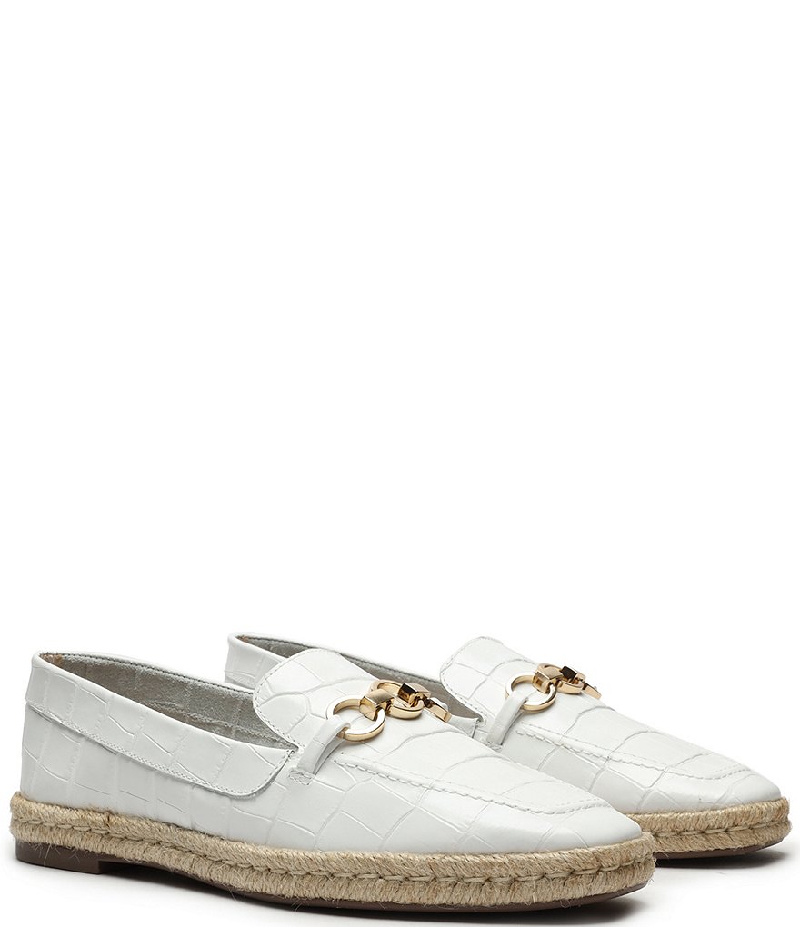 Schutz Patty Croco Embossed Leather Chain Detail Espadrille Loafers