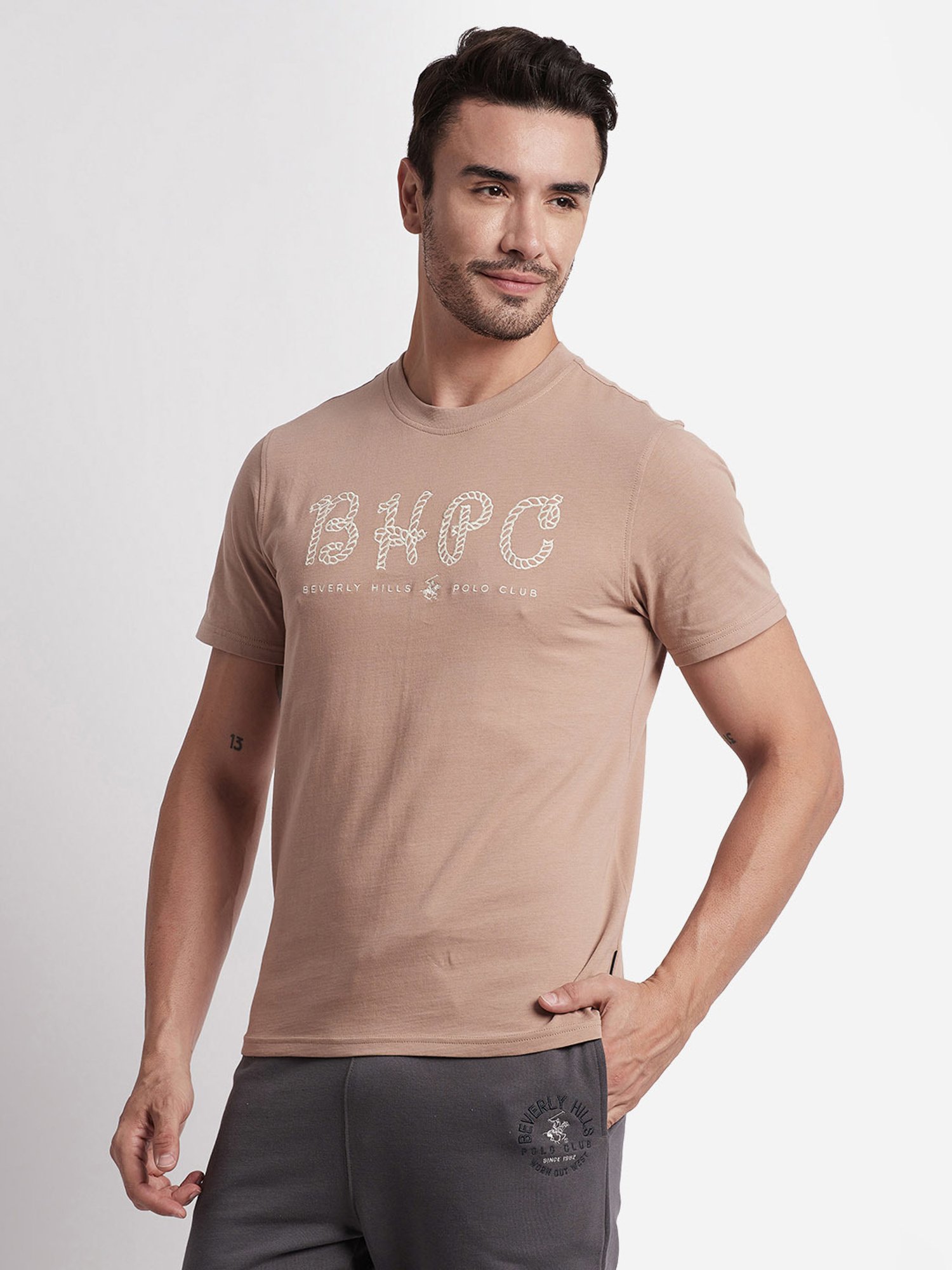Beverly Hills Polo Club Brown Regular Fit Pure Cotton Crew T-Shirt