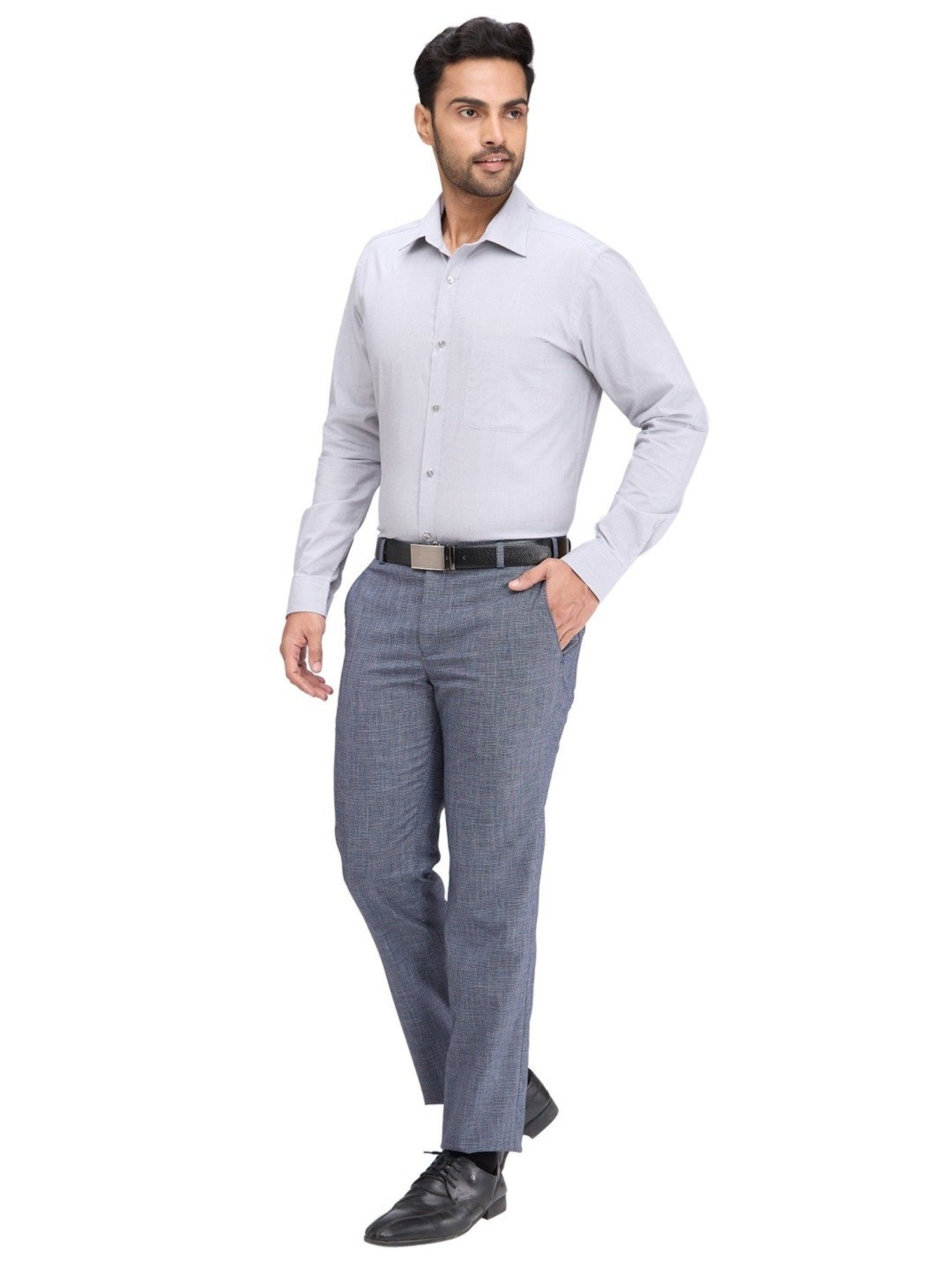 Park Avenue Blue Regular Fit Self Pattern Trousers