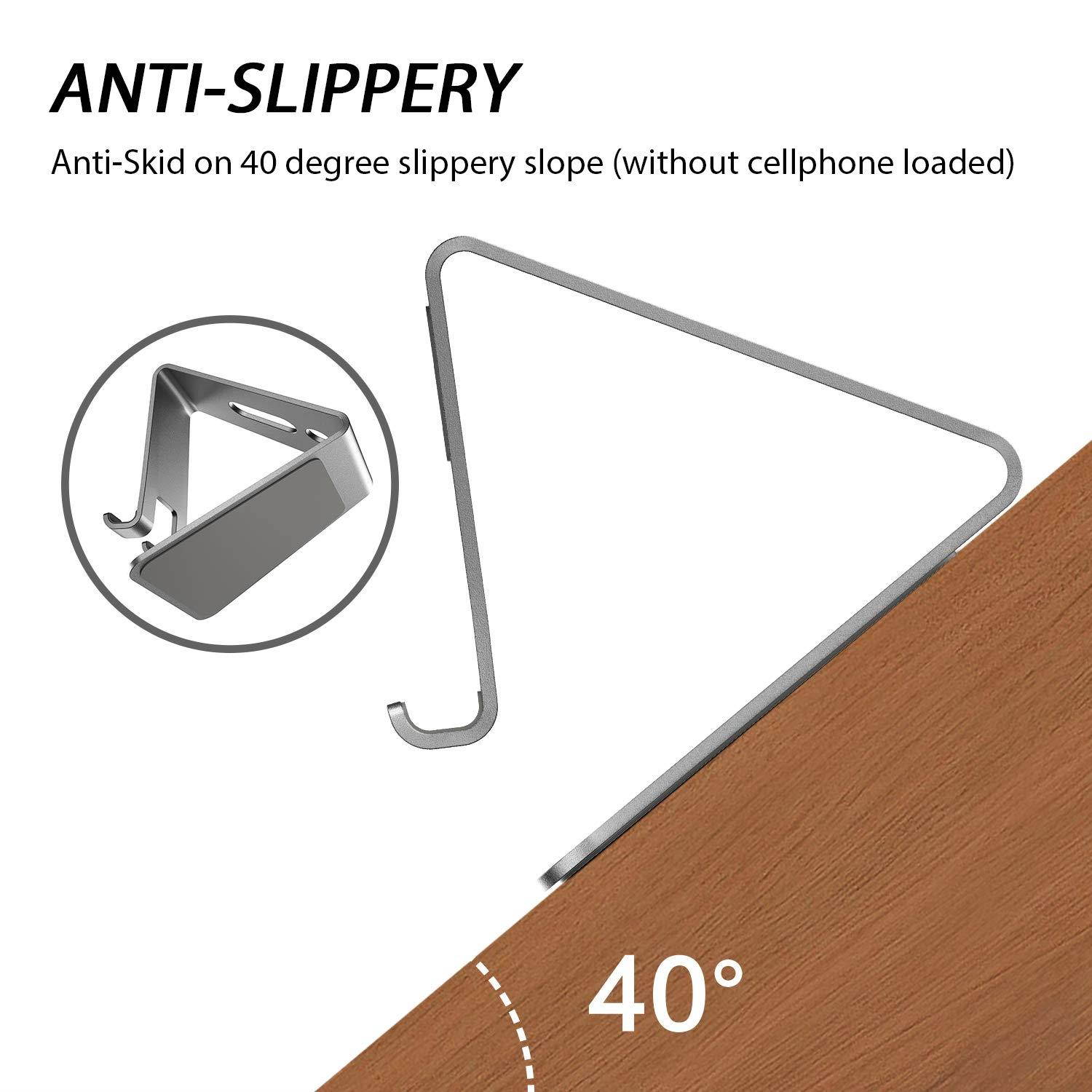 OMOTON [2 Pack] Cell Phone Stand Phone Holder for Desk, Desktop Cell Phone Stand Compatible for All iPhone and Android Smartphone, Silver