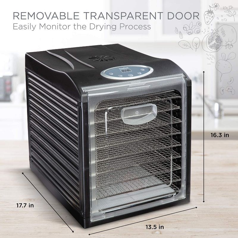 Ivation Stainless Steel Tray Electric Food Dehydrator Machine - 9 Trays - 600w - Digital Timer & Temperature Control with Auto Shutoff - 95F to 158F for Drying Beef Jerky, Fruits, Vegetables & Nuts, BPA Free