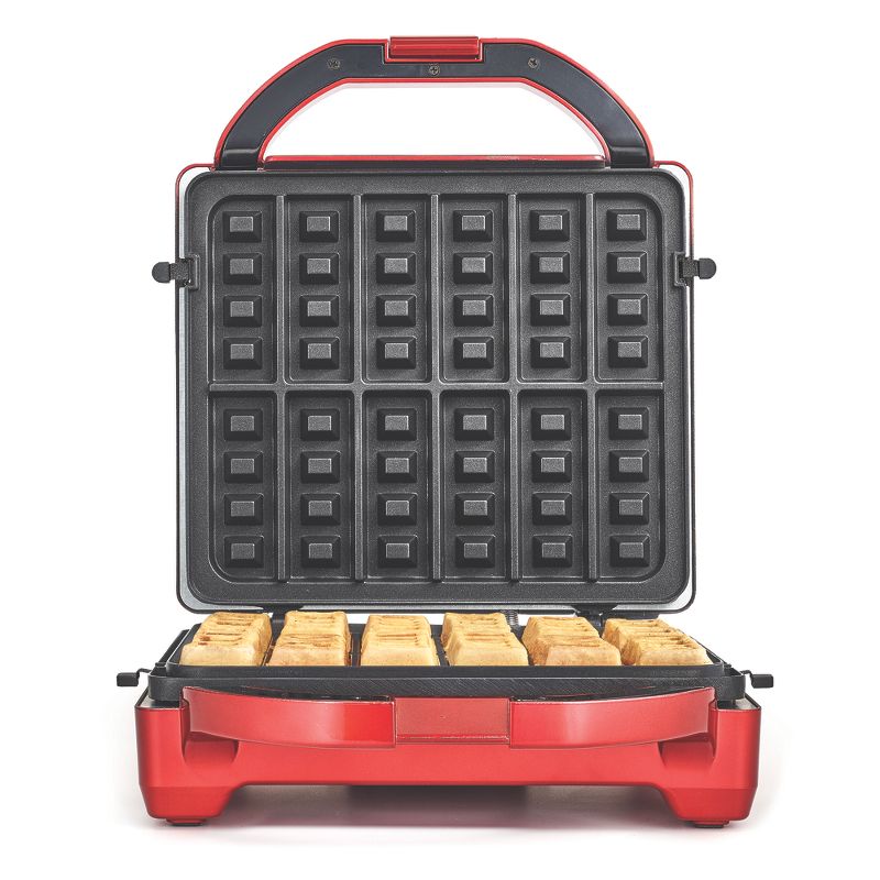 Throwback 60047 Multi Functional 3-in-1 Donut, Cupcake, and Waffle Stick Mini Treat Baker with 6 Detachable Nonstick Cooking Plates, Red