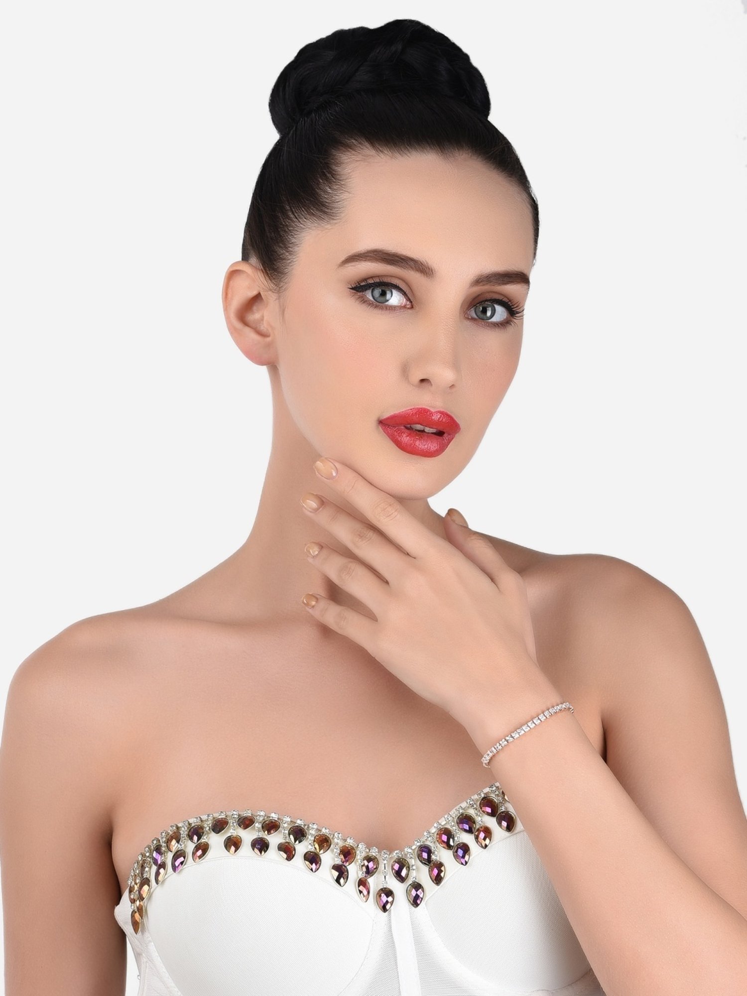 Zaveri Pearls Set of 2 Multicolor Cubic Zirconia Contemporary Tennis Bracelets-ZPFK13368