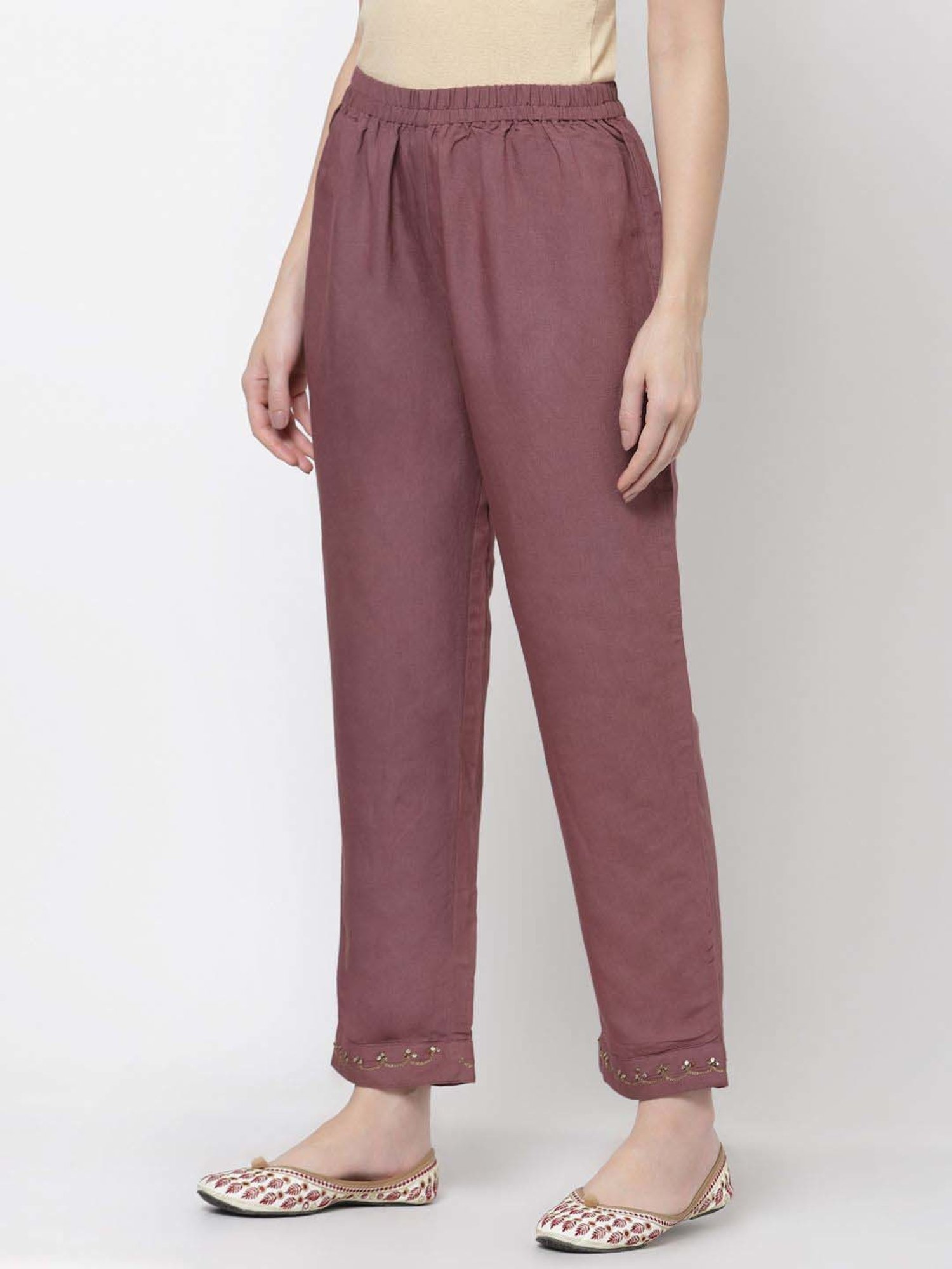 DART STUDIO Purple Linen Regular Fit Palazzos