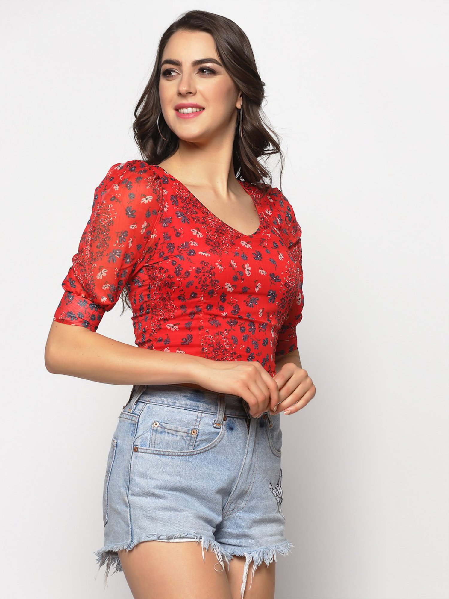 Sera Red Printed Crop Top