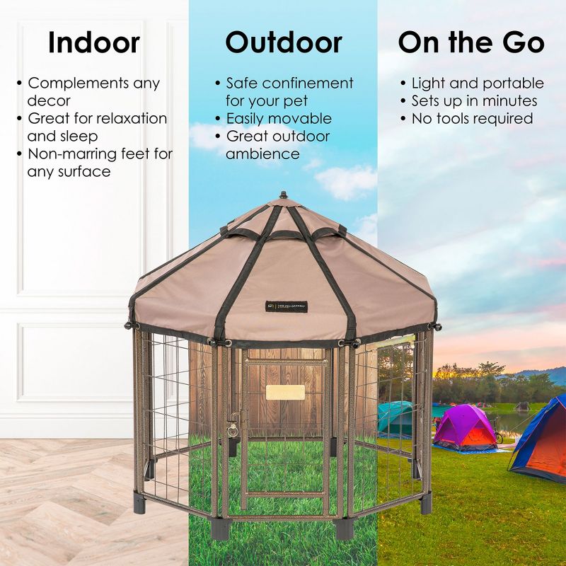 Advantek 3 Foot Portable Indoor Outdoor Galvanized Steel Pet and Dog Gazebo with Weatherproof Reversible Cover
