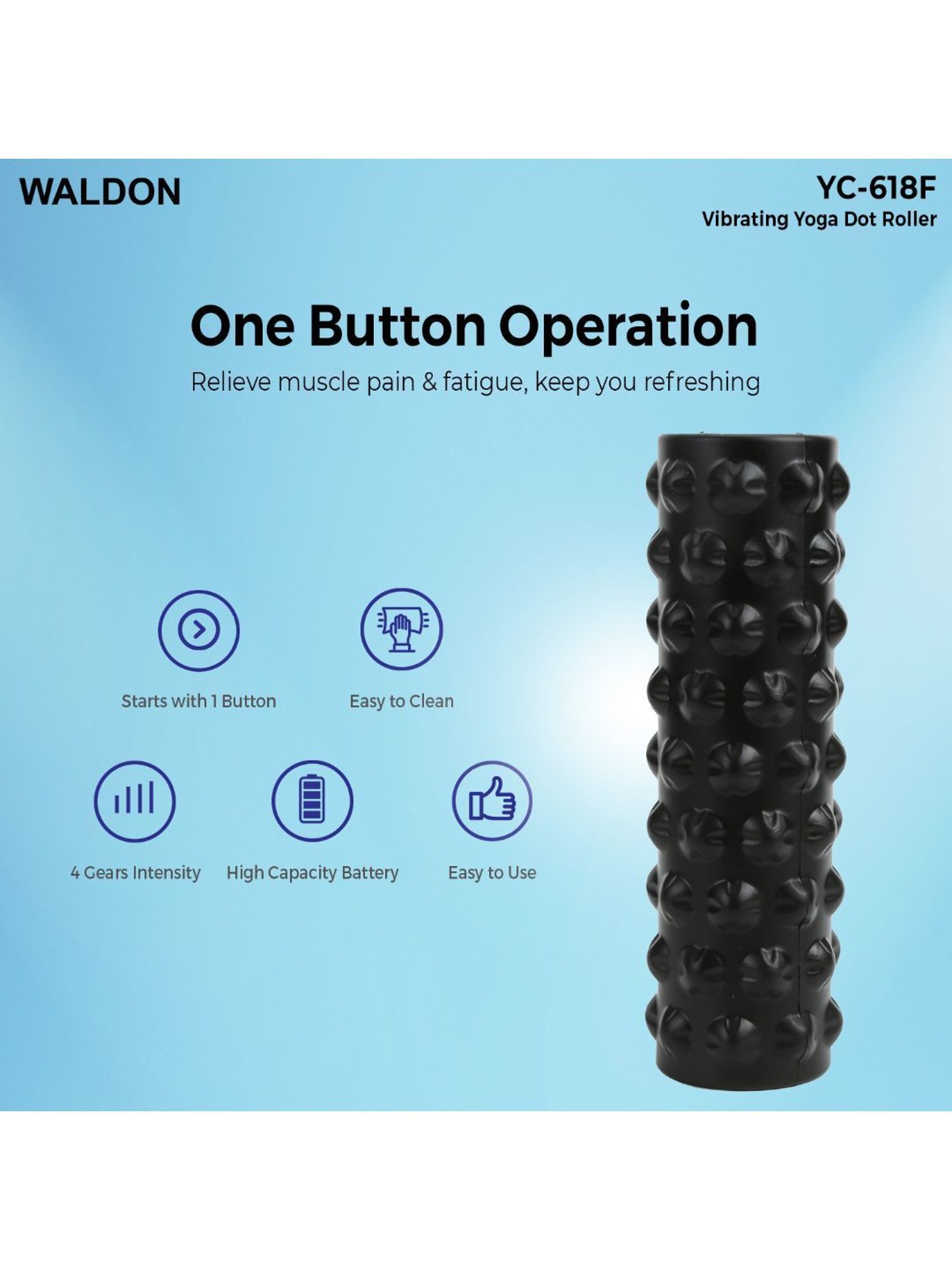 Waldon YC-618F Cordless Electric Vibrating Foam Yoga Roller with Dot Pattern (Black)