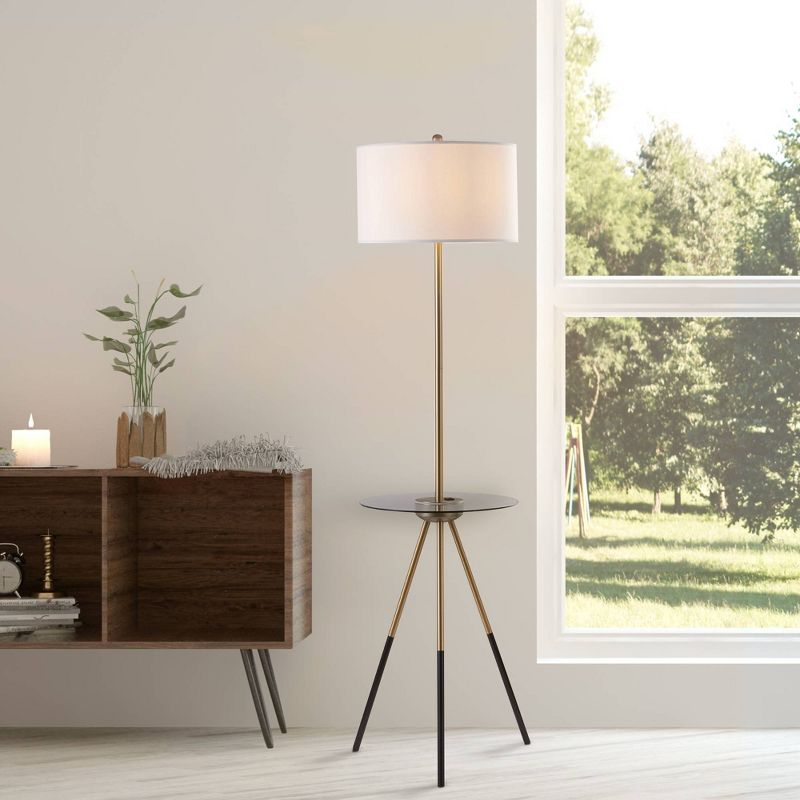 62.5" Axxin Contemporary Tripod Floor Lamp with Glass Table and Built-In USB Gold/White - Versanora