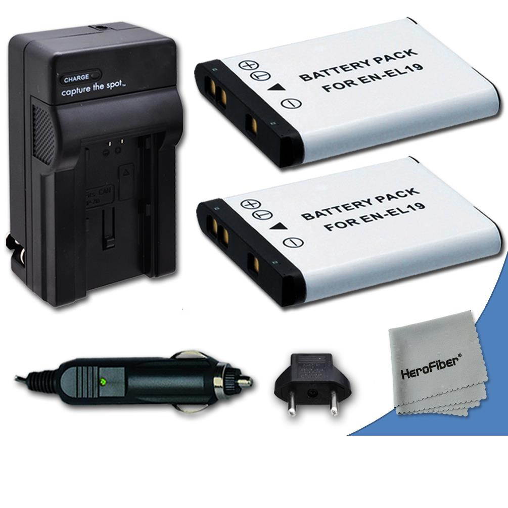 2 High Capacity Replacement Nikon EN-EL19 Batteries with AC/DC Quick Charger Kit for Nikon Coolpix S6800 Digital Camera