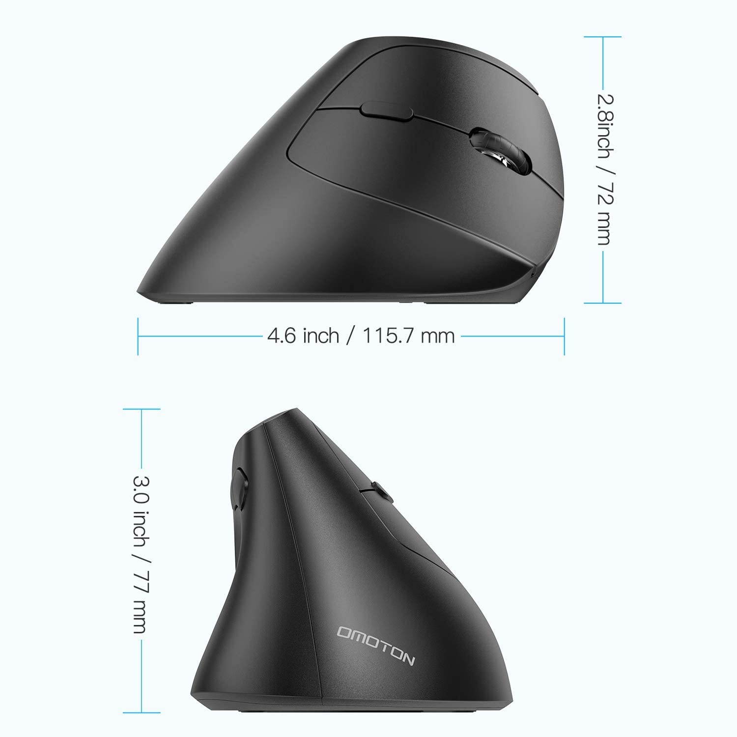 OMOTON Ergonomic Mouse 2.4G Wireless Bluetooth Vertical Mouse with Adjustable DPI 800/ 1600/ 2400 and 6 Buttons for Laptop Desktop PC MacBook and More Black