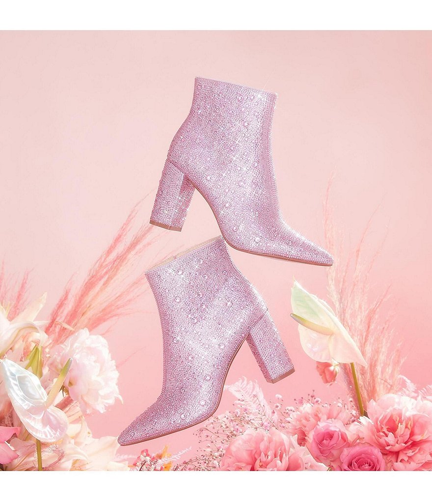 Blue by Betsey Johnson Cady Rhinestone Embellished Block Heel Booties