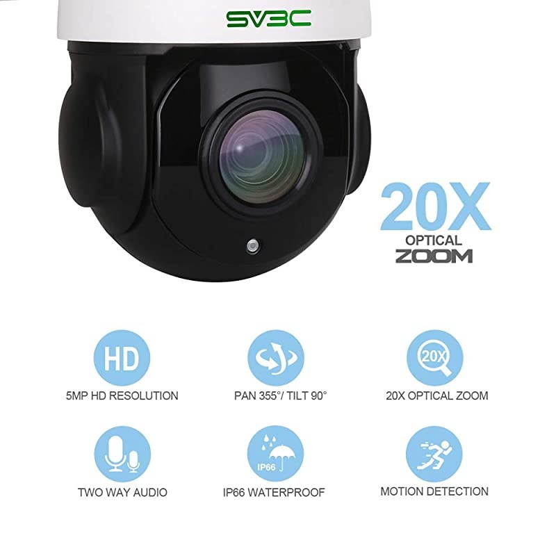 5MP PTZ WiFi Security Camera Outdoor,  Pan Tilt with 20X Optical Zoom Wireless Surveillance CCTV IP Camera, HD 5 Megapixels 196ft Night Vision Camera, IP66 Waterproof Camera with Audio