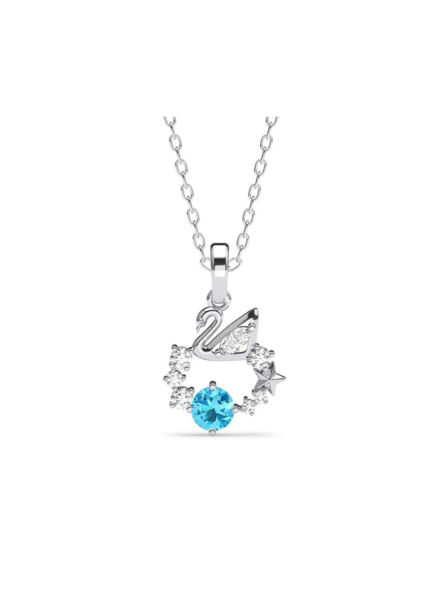 Clara 925 Silver Platinum Plated Swiss Zirconia Iconic Swan Pendant Chain Necklace Gift for Women