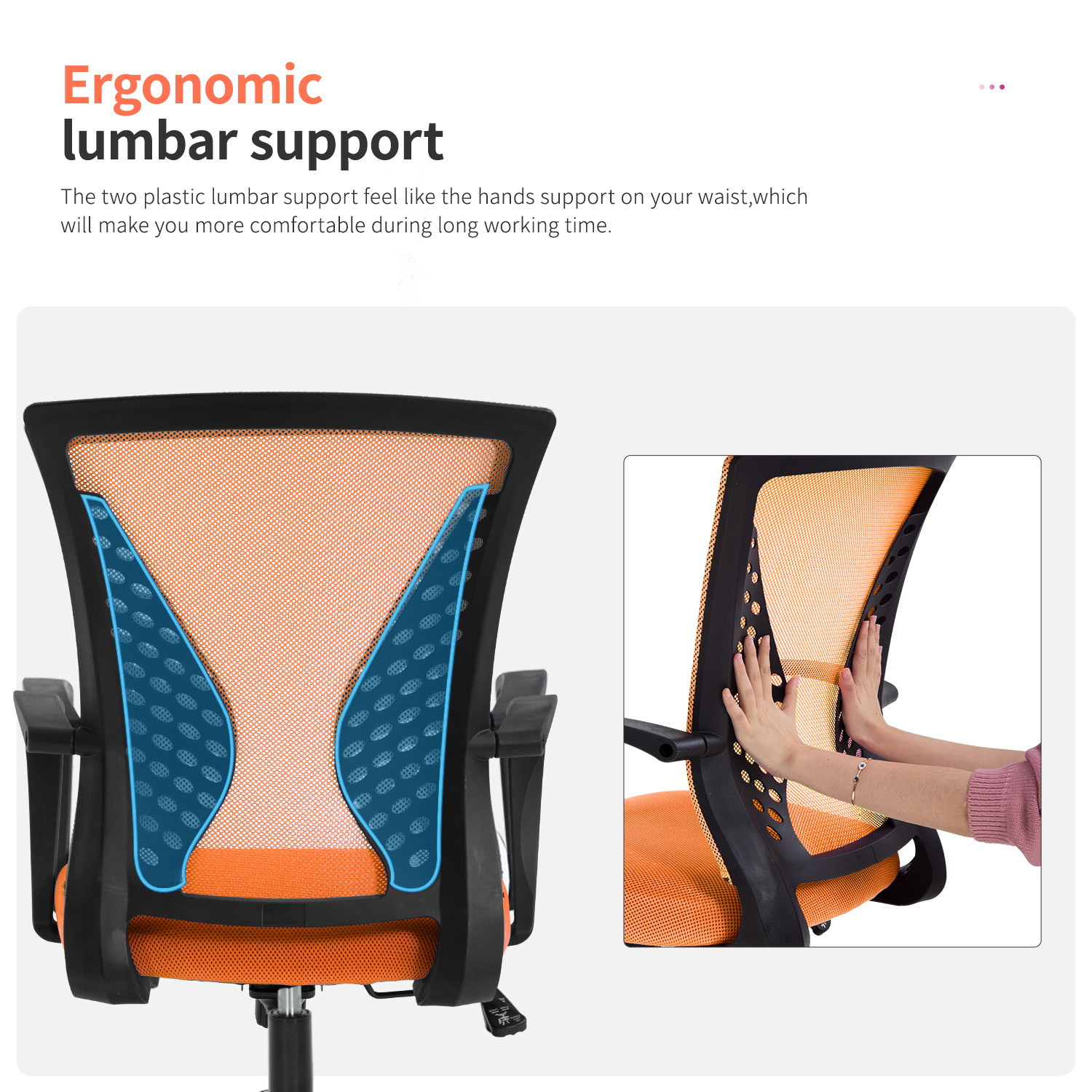 Mesh Office Chair Desk Chair Computer Chair with Lumbar Support Armrest Rolling Swivel Adjustable Ergonomic Task Chair for Adults(Orange)