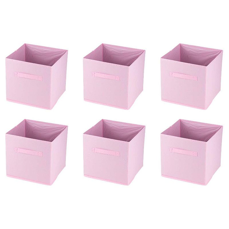 Juvale 6-Pack Collapsible Fabric Storage Cube Bins Shelves, Drawer Closet Storage Organizer Basket Box, 10.5"x10.5"x11", Pink