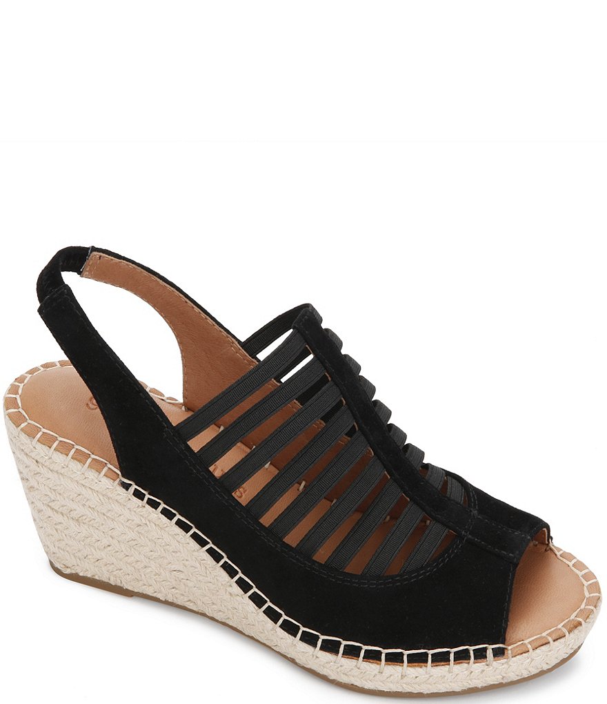 Gentle Souls Charli Elastic Suede Sling Back Espadrille Wedges