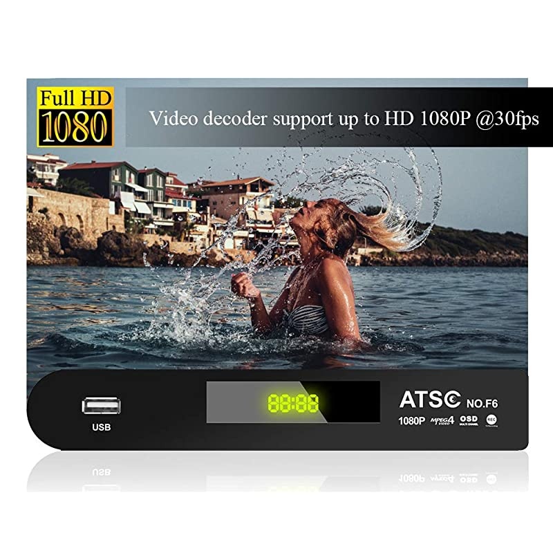 ATSC-F6 HDTV Digital Converter Tuner Box for 1080P Analog TV, Support HDMI Out/ Recording/ USB Multimedia Playback/ Free Local TV Channels Set Top Box.