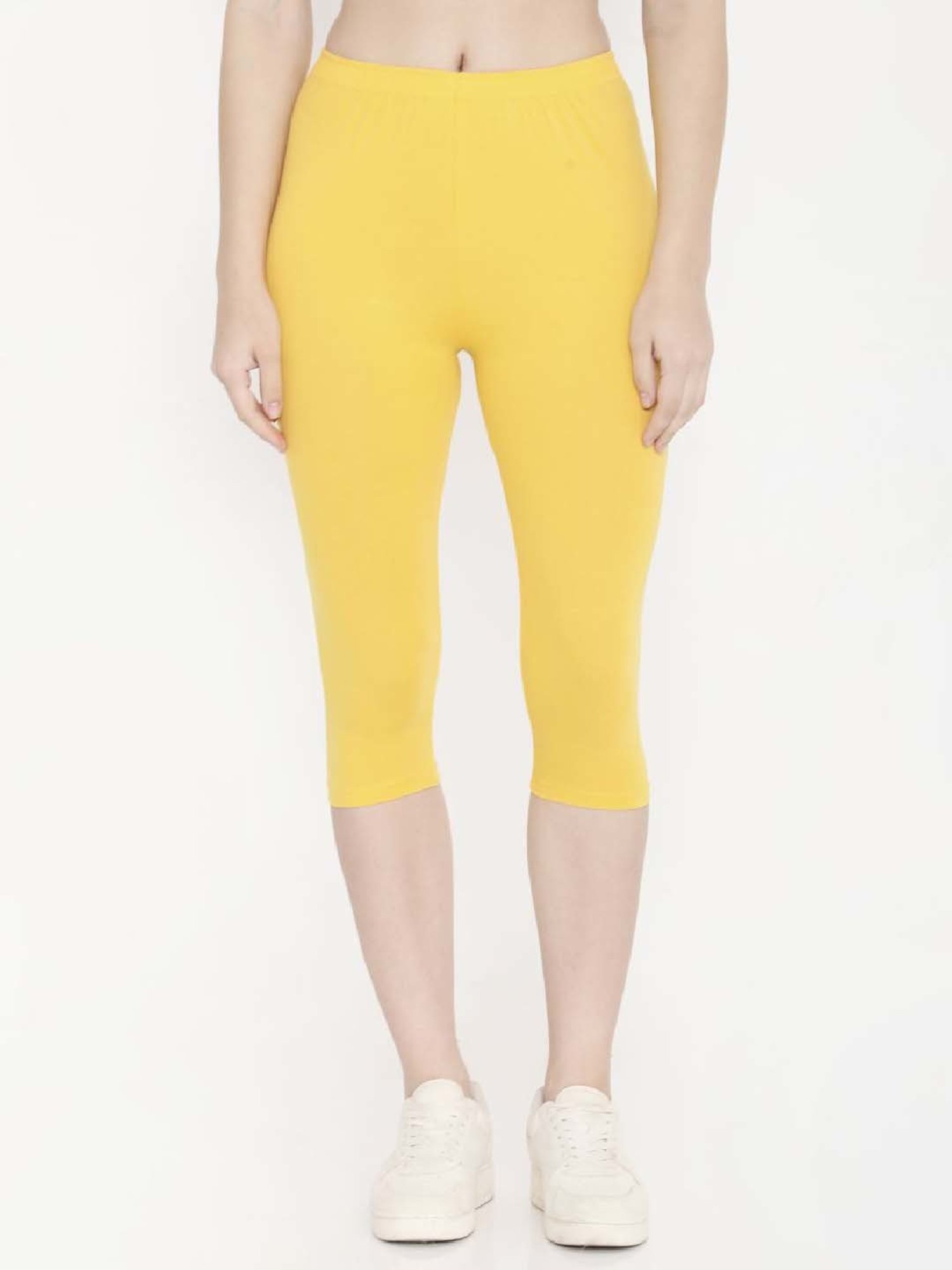 FEELINGS Yellow Cotton Plain Capris