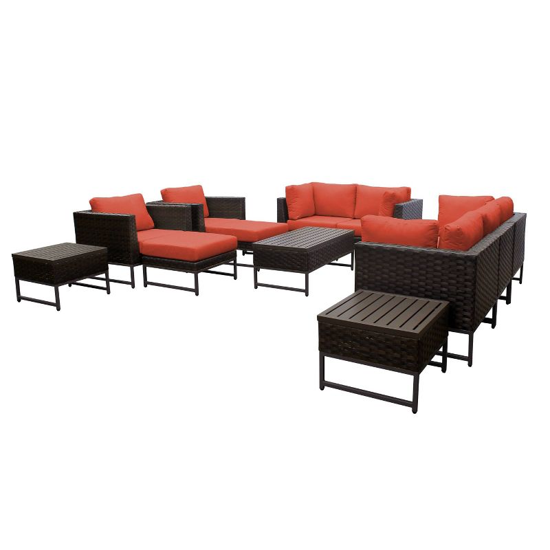 Barcelona 12pc Patio Sectional Seating Set with Cushions - Tangerine - TK Classics