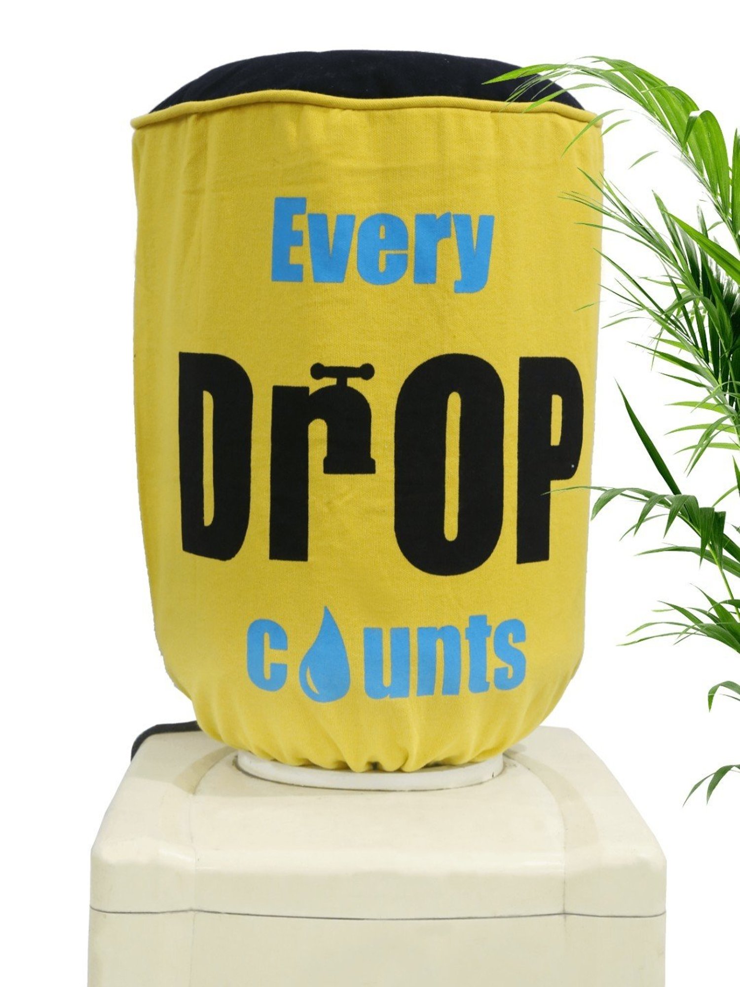 Swayam Printed Yellow & Black Cotton Water Bottle Cover for 20 Liter Jar