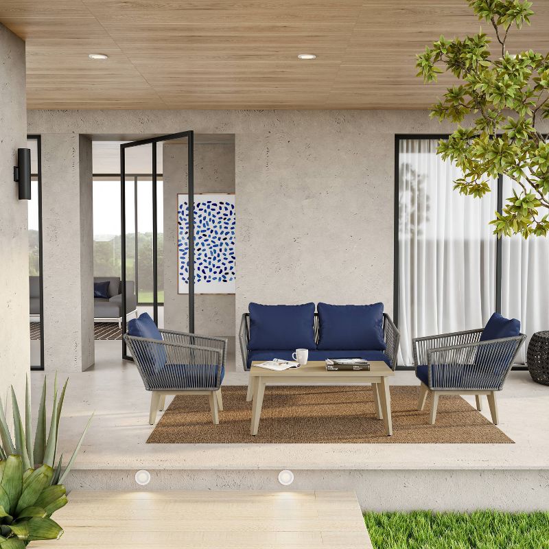 Outdoor 4pc Conversation Set with Cushions - Navy - TK Classics