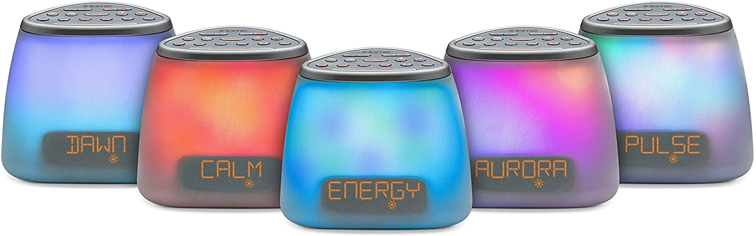 iHome Bluetooth Color Changing Bedside Sleep Therapy Machine White Speakers and Alarm Clocks