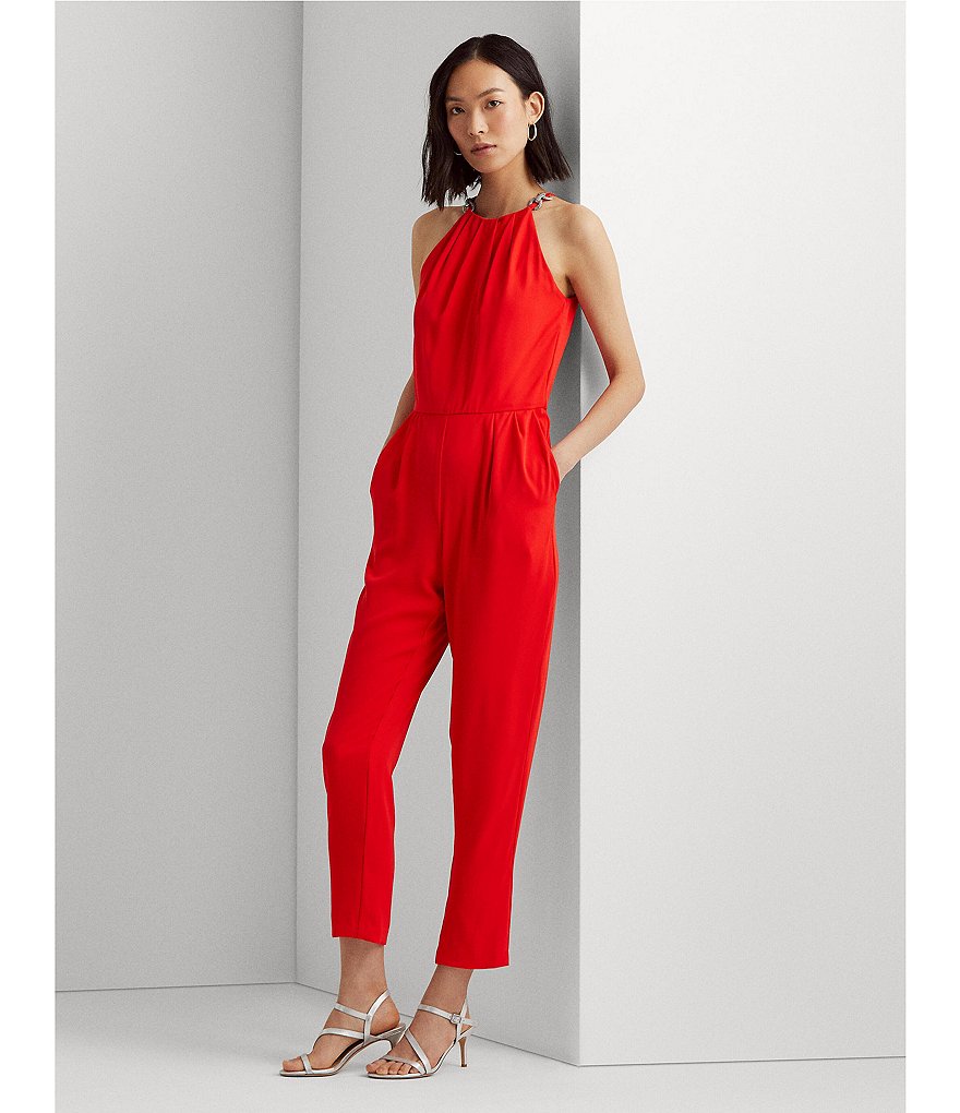 Tahari ASL Sequin Long Sleeve Crepe Jumpsuit