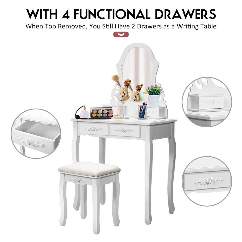 Costway White Vanity Jewelry Wooden Makeup Dressing Table Stool