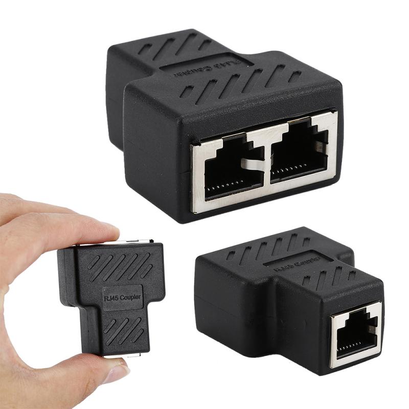 RJ45 Splitter Adapter,Hannord RJ45 Female 1 to 2 Port Female Socket Adapter Interface Ethernet Cable 8P8C Extender Plug LAN Network Connector for Cat5, Cat5e, Cat6, Cat7 (2 Pack)