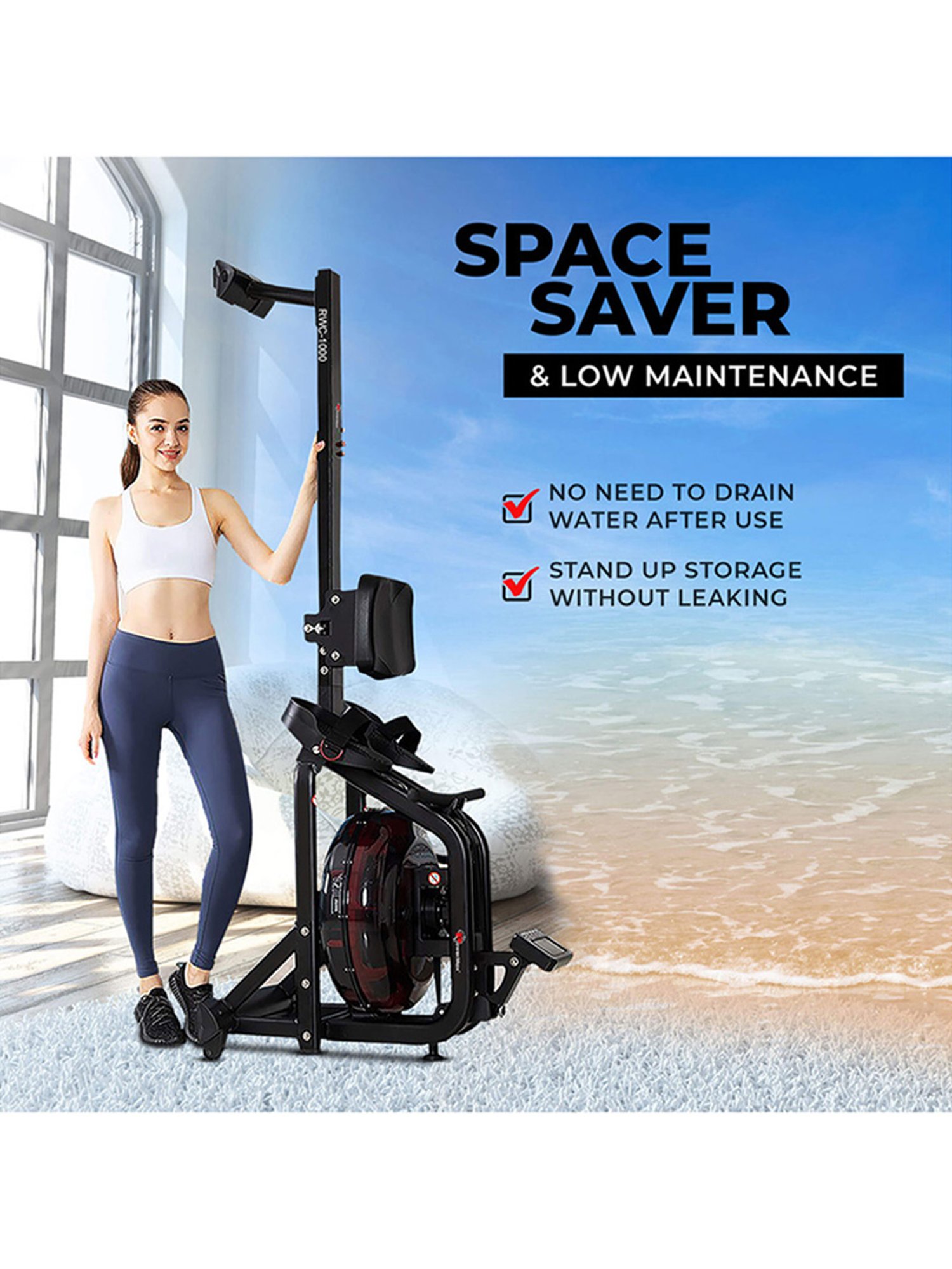 PowerMax Fitness RWC-1000 Rowing Machine (Black)