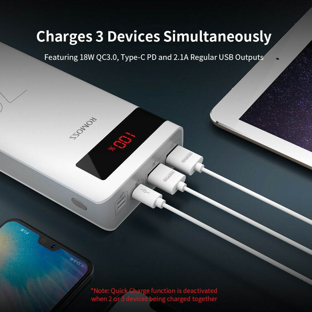 30000mAh Power Bank 18W PD Portable Battery Charger for iPhone 12/11/X/8