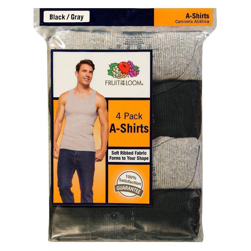 Fruit of the Loom Men's A-Shirts 4-Pack - Black/Gray XXL